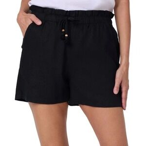 Hang‎ Ten Women's Linen Blend Shorts LARGE Tassels Black Elastic Waist